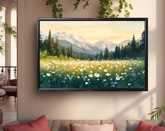 Druckbare Wildblumen Fotografie, Natur Landschaft große Wandkunst, grüne Natur Digitaldruck, nordische Wald Wandkunst, Instant Download