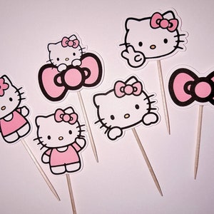 Kawaii Kitty Pink Cupcake Toppers image 1
