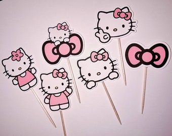 Kawaii Kitty Pink Cupcake Toppers