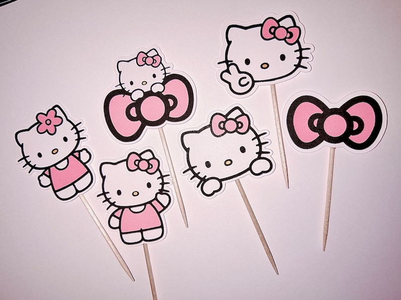 Kawaii Kitty Pink Cupcake Toppers image 1