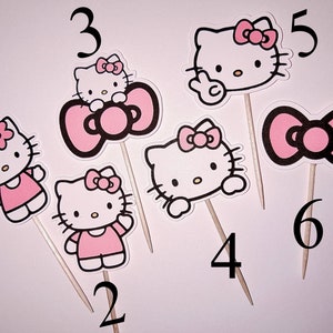 Kawaii Kitty Pink Cupcake Toppers image 2