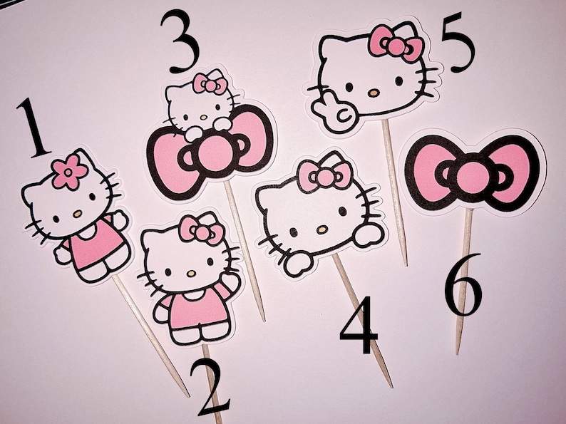 Kawaii Kitty Pink Cupcake Toppers image 2