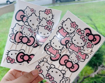 Adornos para cupcakes de color rosa con forma de gatito kawaii