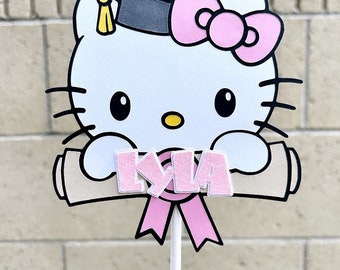 Kawaii Kitty Graduation Cake Topper