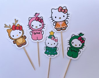 Christmas Kawaii Kitty Cupcake Toppers