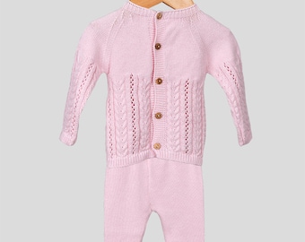 Ensemble bébé tricoté 3 pièces, ensemble bébé tricoté avec chapeau, pull et pantalon