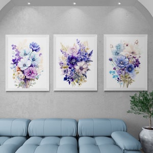Colorful Wildflower Field Wall Art, Print Set Of 3, Watercolor Flowers, Bright Floral Prints, Digital Download, Printable Flower Watercolors