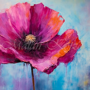 Poppy Flower Painting, Modern Retro Colorful Wildflower Market Wall Art, Retro Vintage Colorful Florals, Botanical Wall Art Prints, #Poppy5.