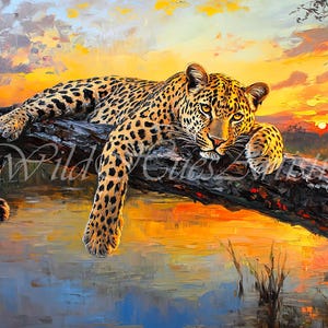 Out of Africa Leopard Jungle Rainforest Oil Painting, Leopard Bedroom Maximalist Wall Art, Dopamine Leopard Print, Eclectic Leopard Wall Art
