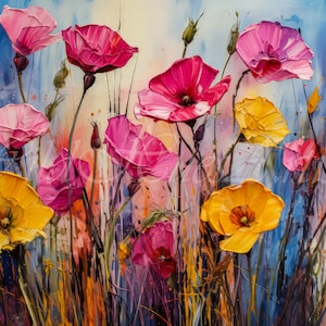 California Poppy Oil Painting, Modern Retro Colorful California Wildflower Market Wall Art, Vintage Colorful Florals, California Poppy Print