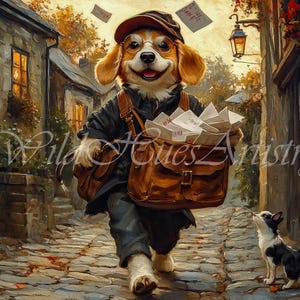 Arte maximalista de perro, impresión de cartero beagle, arte mural de cartero, pintura postal vintage de perro, regalo de cartero, decoración para amantes de los perros para hombres