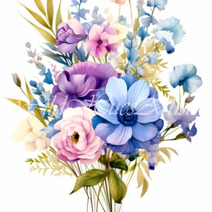 Colorful Wildflower Watercolor Painting, Vintage Style Digital Wildflower Art, Bright Floral Prints, Printable Antique Flower Watercolors.
