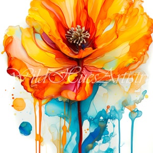 Bright California Poppy Watercolor Prints, Modern Retro Colorful Wildflower Wall Artwork, Retro Vintage Florals, Botanical Wall Art Painting