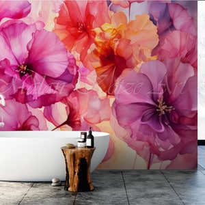 Colorful Abstract California Poppies Painting, Retro Boho Wildflower Wall Art, Vintage Florals, California Orange Poppy, Botanical Wall Art.