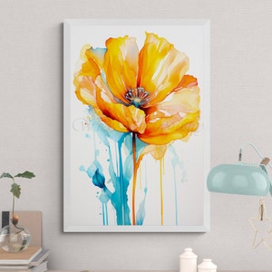 Bright California Poppy Watercolor Prints, Modern Retro Colorful Wildflower Wall Artwork, Retro Vintage Florals, Botanical Wall Art Painting
