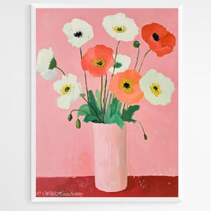 Poppies Acrylic Painting, Modern Retro Colorful Wildflower Wall Art, Retro Vintage Floral, Botanical Wall Art Prints, CA Bright Wildflowers
