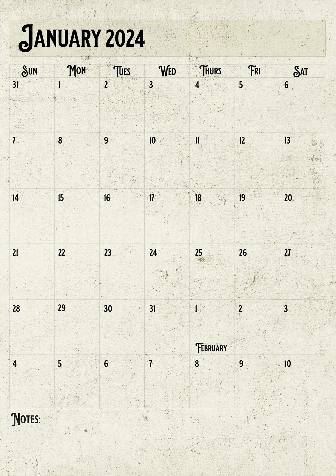 January 2024 Portrait Calendar Printable