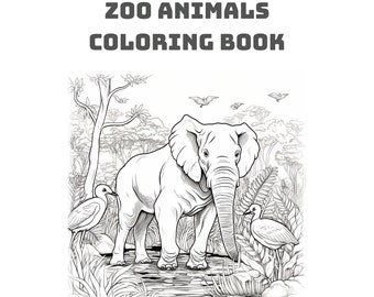 15 Pages Zoo Animals Coloring Book - Etsy