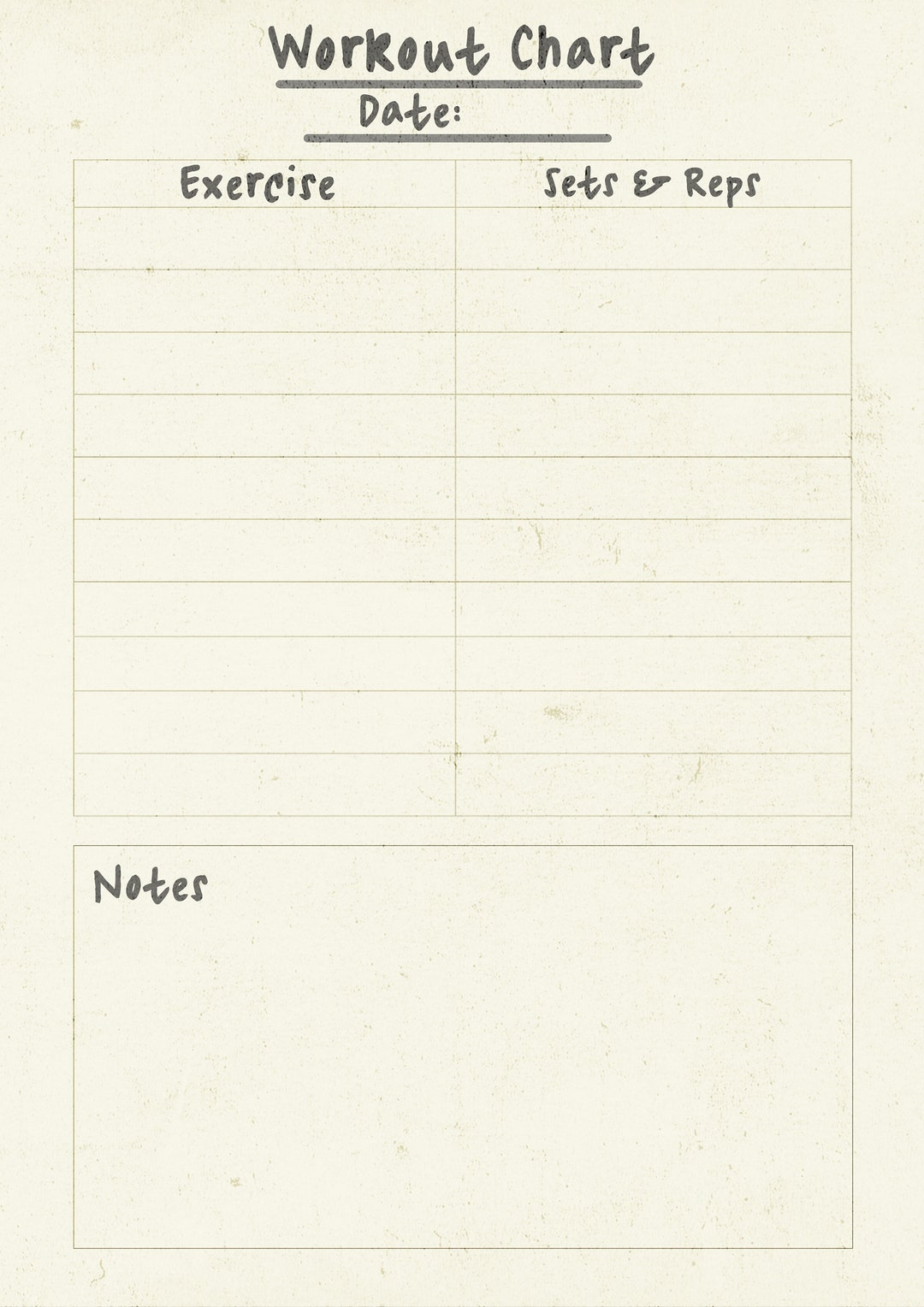 Workout Chart Template: Aged Paper Background - Etsy