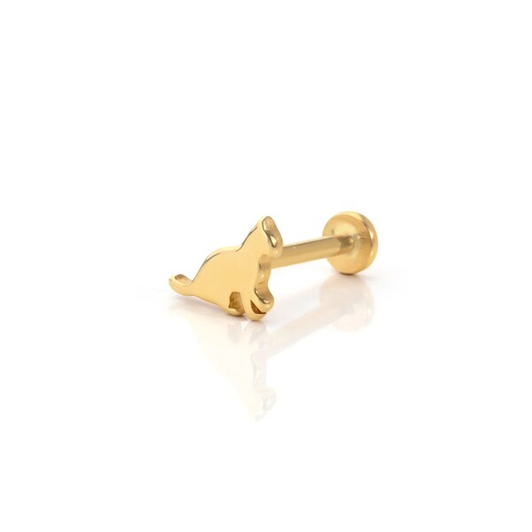 Piercing per gatto, perno di cartilagine Labret in oro massiccio 14K, orecchino di cartilagine, perno di conchiglia interna, perno di lobo dell'orecchio di Helix Tragus, regalo di Natale