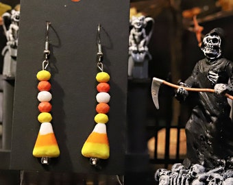 Candy Corn Glass Bead Dangle Earrings