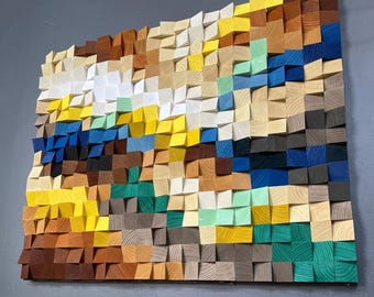 Mosaico de madera para pared - Difusor de sonido abstracto en 3D