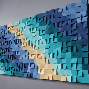 Natural Wooden Wall Art &quot;Sandbank&quot; - Wood Mosaic Art - Wood Wall Art Large Size - Unique Pixel Art - Modern Wall Art - Wood Art Wall Decor