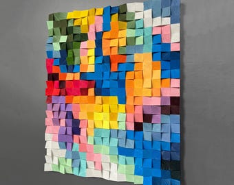 Colorful Reclaimed Wood Wall Art – Modern Sound Diffuser Panel