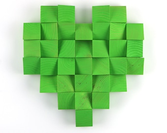 Green Heart Wooden Wall Decor – Handmade Pine Wood Art