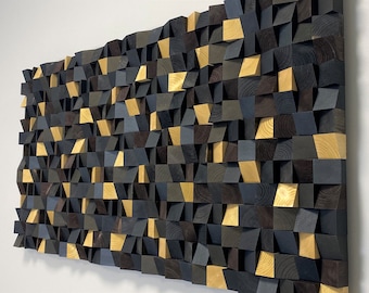 Wooden Wall Art &quot;Golden Stars At Night&quot; - Wood Wall Decor - Wooden Sound Diffuser - Wall Art For Home or Office - Unique Wooden Art