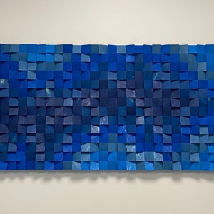 Wood Wall Decor &quot;Deep Blue Ocean&quot; - Wooden Wall Art For Home - Acoustic Wood Panel - Wall Art Decor For Living Room - Wooden Wall Art