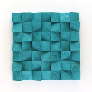 Cuadro de pared de madera azul turquesa - Decoración geométrica pixelada