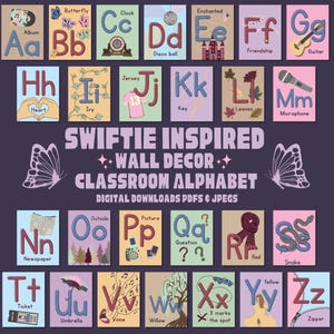 Decoração de parede para sala de aula ou quarto para impressão inspirada em Swiftie In Our Alphabet Era | PDF e JPEG