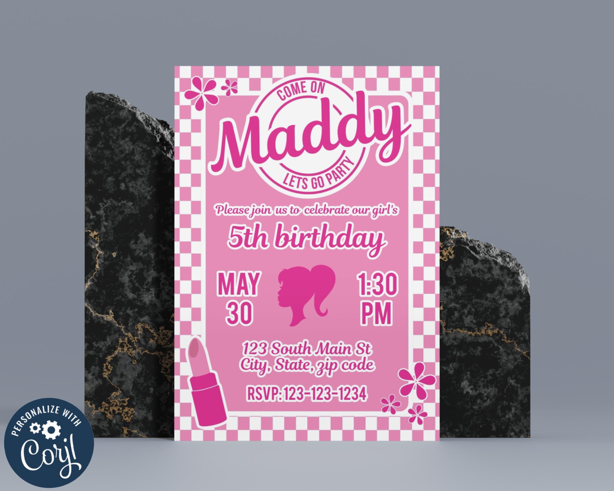 Come on Lets Go Party | Pink Doll Birthday Party Invitation | Editable ...