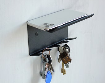 Modern metal key holder, key hanger mail organizer, Wall mounted key holder with shelf, Mail holder metal key holder rack