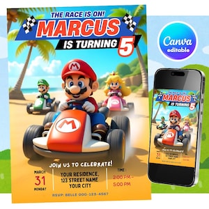 Mario Kart Birthday Invitation: Editable Canva Template (5x7 inch, Digital Download)
