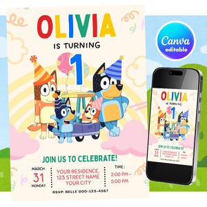 Bluey Birthday Invitation: Editable Canva Template (5x7 inch, Digital Download