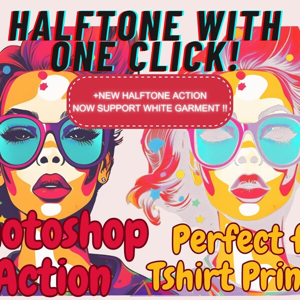 Halftone Photoshop Action - One-Click Design for T-shirt Printing - DTF, DTG, Printing - Print On Demand Beginner Tool - Remove Background