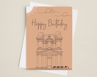 Petra Inspired Ancient Jordan Birthday Greeting Card | Middle Eastern Arabic Jordanian Historical Keepsake