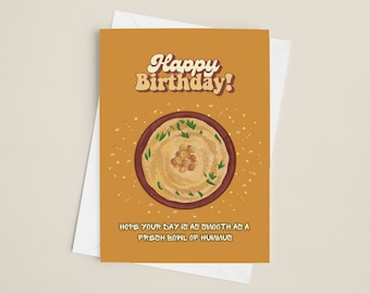 Hummus Birthday Card: Middle Eastern Inspired Arabic Food Greeting for Islamic Celebrations