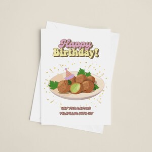 Cartão de aniversário com falafel | Celebração islâmica árabe inspirada na comida árabe do Oriente Médio