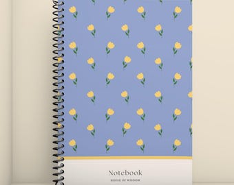 Tulipe Ciel A5 Spiral Notebook – Blue Floral Journal, Minimal Tulip Pattern Lined Notebook, Spring Stationery Gift