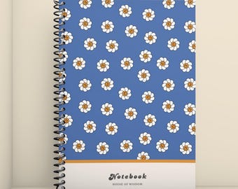 Marguerite A5 Spiral Notebook – Blue Daisy Journal, Cute Floral Lined Notebook, Aesthetic Spring Stationery Gift