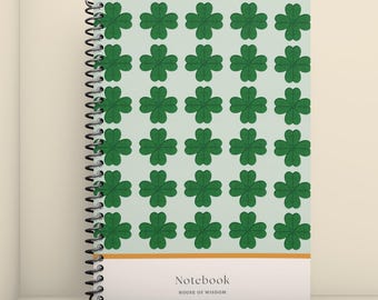 Trèfle A5 Spiral Notebook – Green Clover Journal, Minimal Pattern Lined Notebook, Botanical Stationery Gift