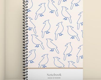 Plume d’Azur A5 Spiral Notebook – Blue Bird Line Journal, Minimal Illustration Lined Notebook, Modern Stationery Gift
