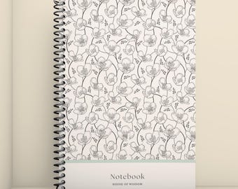 Épure A5 Spiral Notebook – Minimal Floral Line Journal, Beige Botanical Lined Notebook, Elegant Stationery Gift