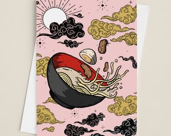 Anime-Inspired Japanese Ramen Birthday Card: Tokyo Noodles & Sushi Theme for Japanese Celebration