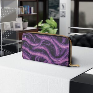 Portafoglio con cerniera Void Reach - Stampa tentacolo cosmico oscuro, borsa vegana compatta, design horror gotico, piccolo regalo per lei, portafoglio celeste