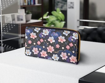 ミッドナイトサクラ ジッパーウォレット：ヴィーガンレザーの桜柄財布