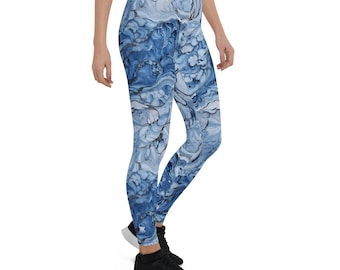 Leggings con estampado de mármol azul – Glaukos Vein